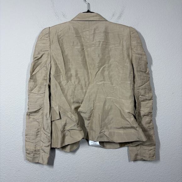 Zara Womens Small Ruched Sleeves Single Breasted Blazer Jacket Tan Career - Picture 2 of 8